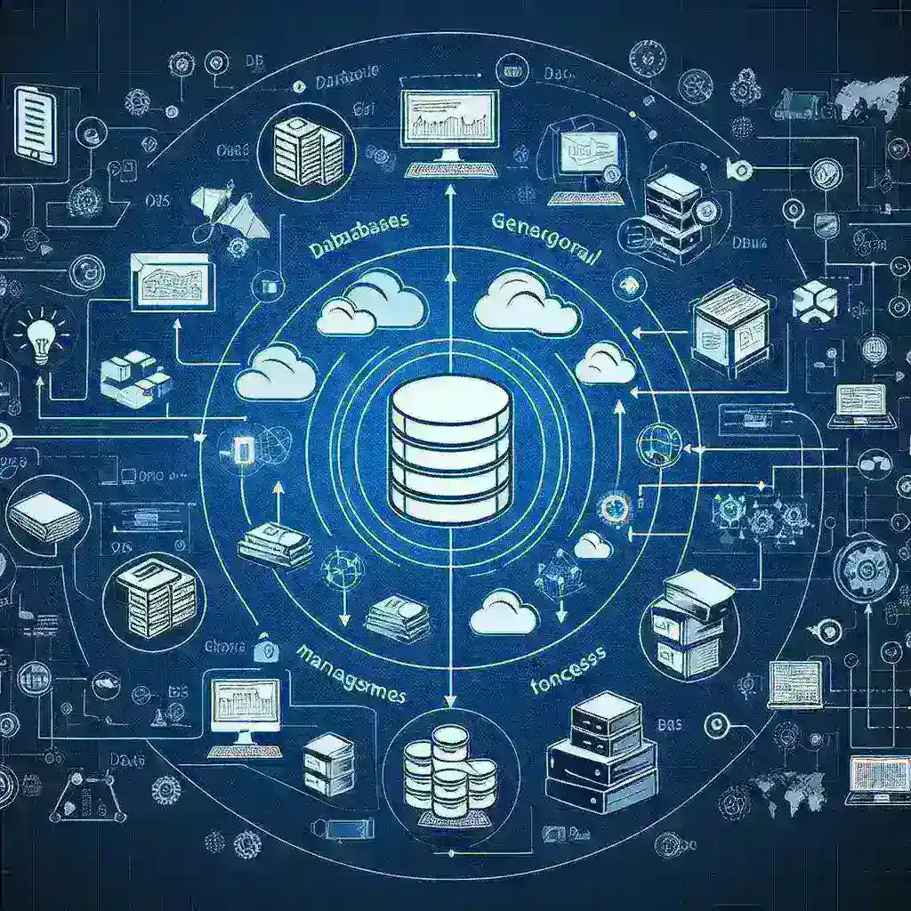 Alt text: "Diagrama ilustrativo de cómo funcionan los sistemas de gestión de bases de datos, mostrando las interacciones entre usuarios, aplicaciones y bases de datos en un entorno informático."